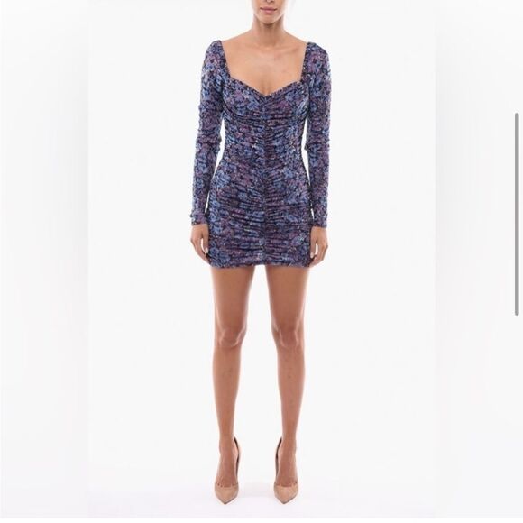 ROTATE by Birger Christensen Floral Long Sleeve Ruched Mini Dress Size US 4 - Picture 6 of 12